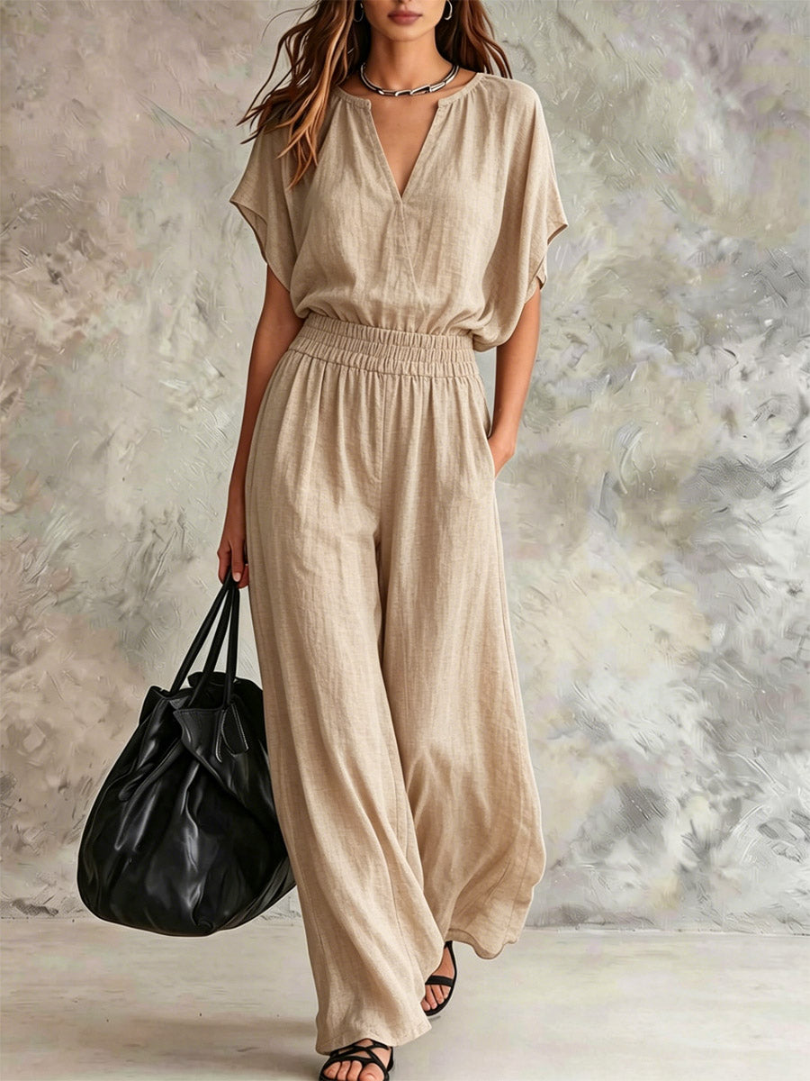 Women's Art Comfortable Casual Stylish Top And Pants Cotton Linen Two-piece Set