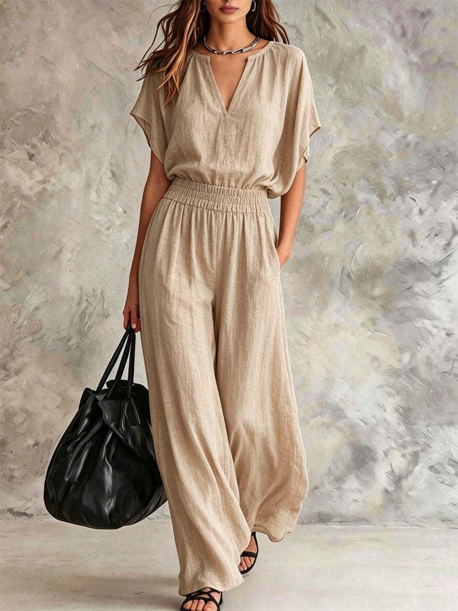 Women's Art Comfortable Casual Stylish Top And Pants Cotton Linen Two-piece Set