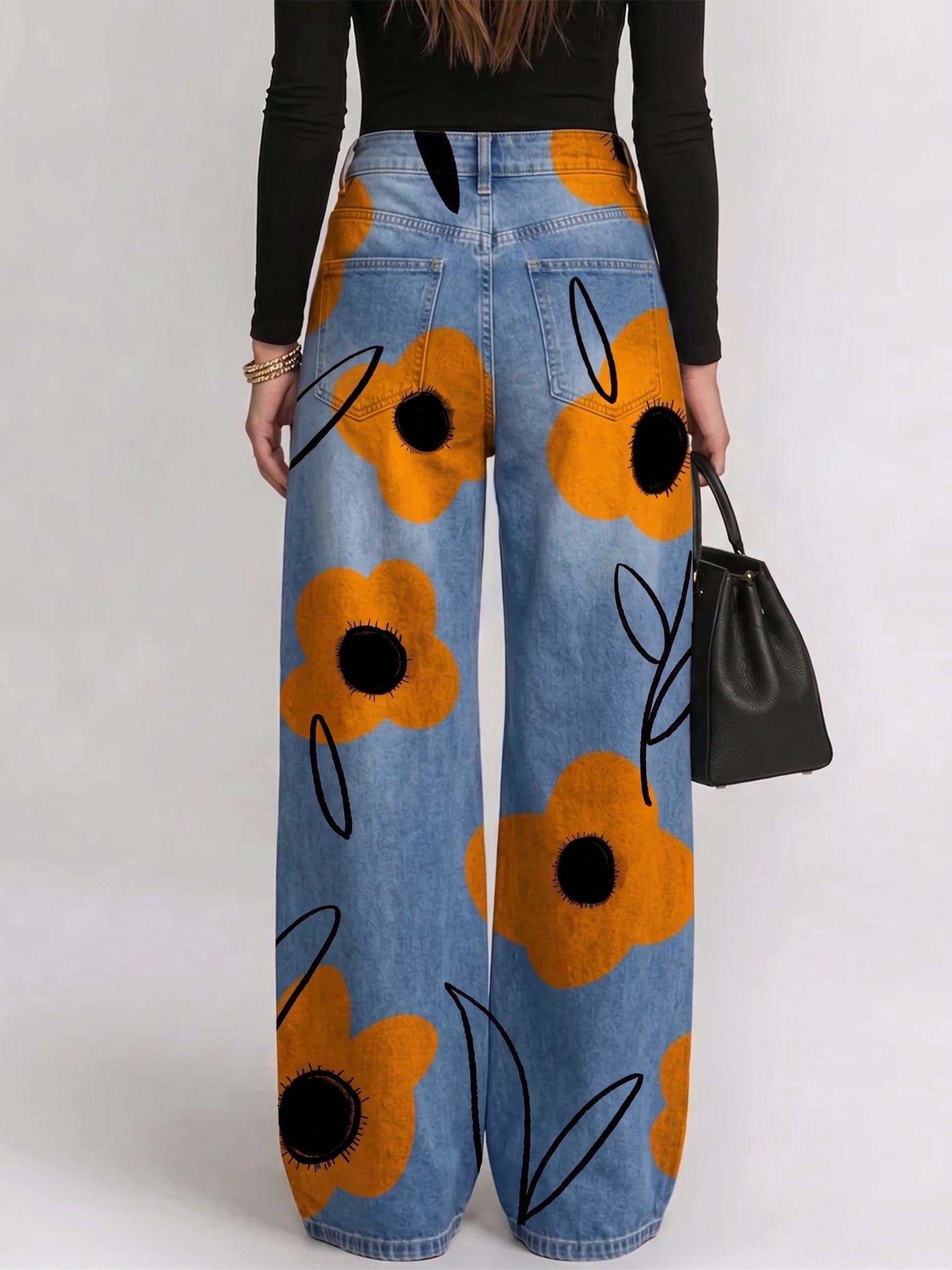 Women's Vintage Florals Print Loose-fit Jeans