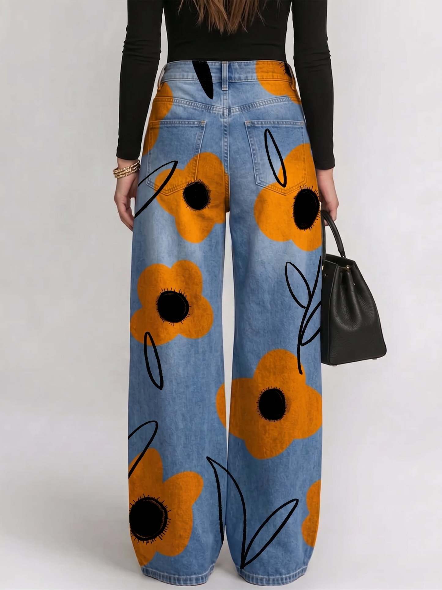 Women's Vintage Florals Print Loose-fit Jeans