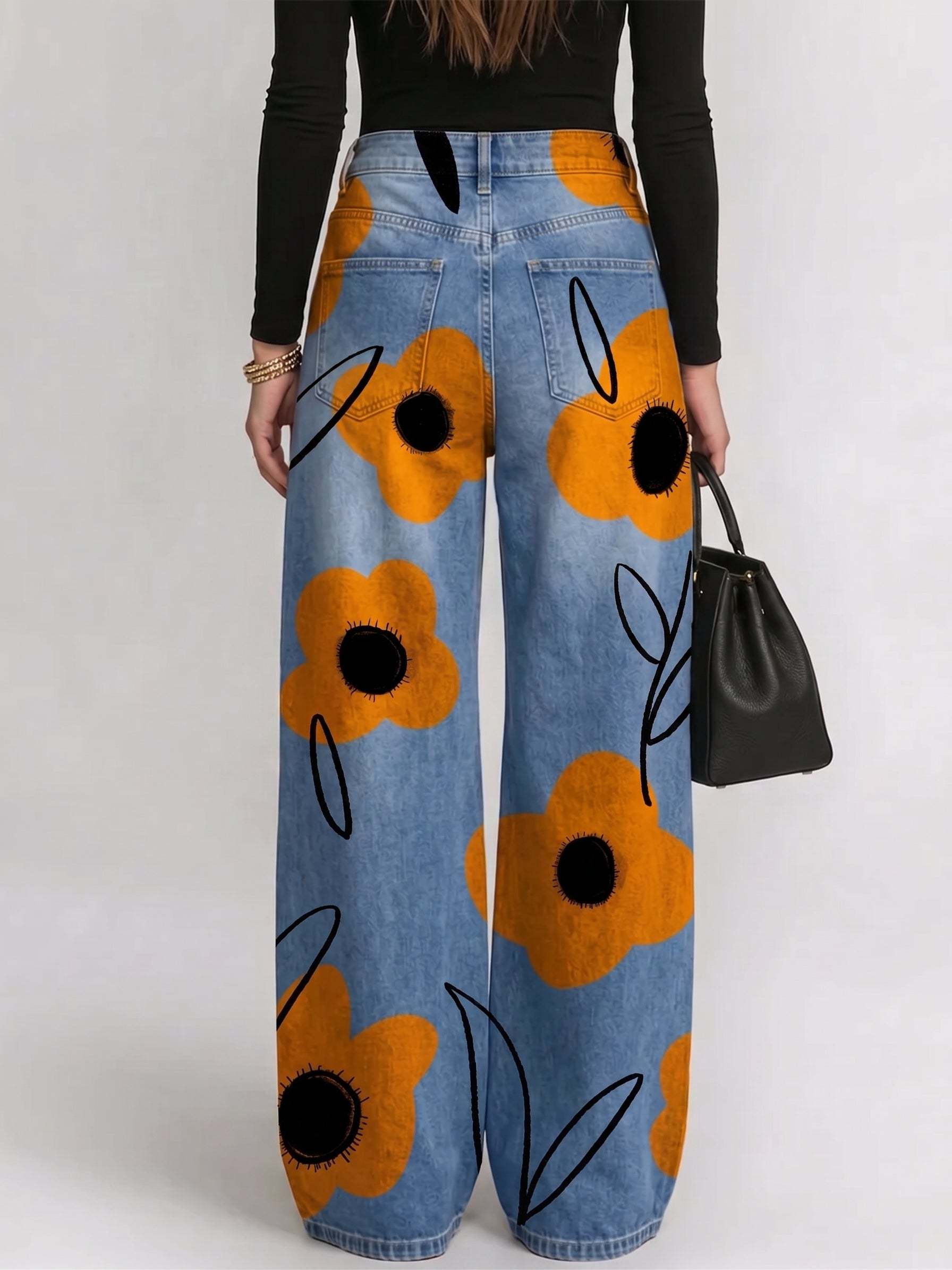 Women's Vintage Florals Print Loose-fit Jeans