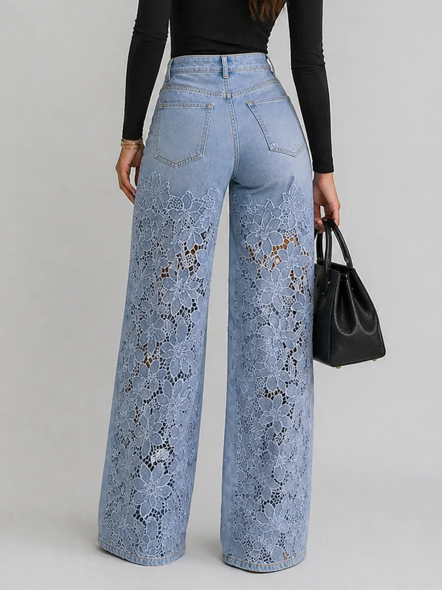 Celestia Bleu Floral Lace Palazzo Jeans