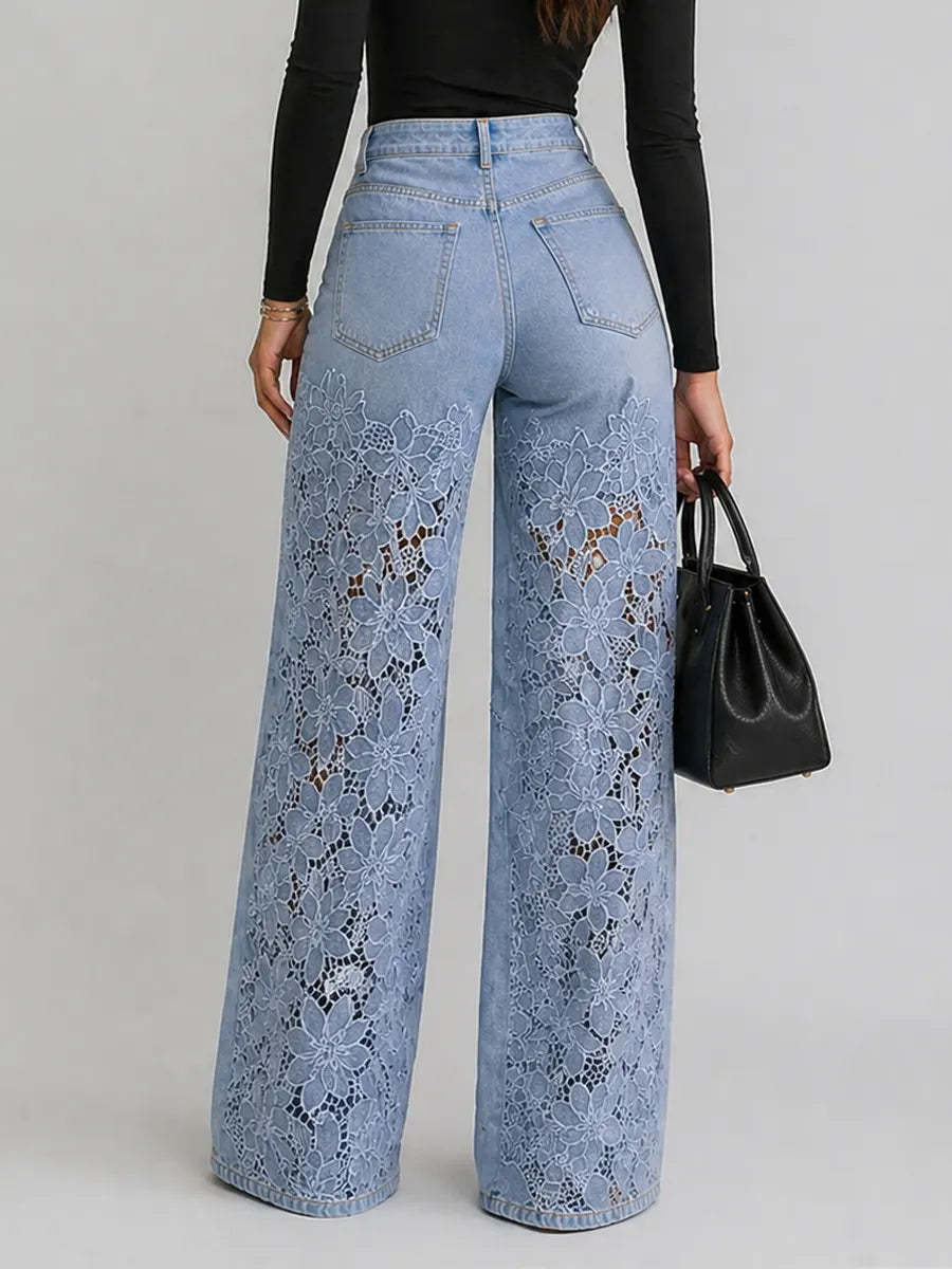 Celestia Bleu Floral Lace Palazzo Jeans