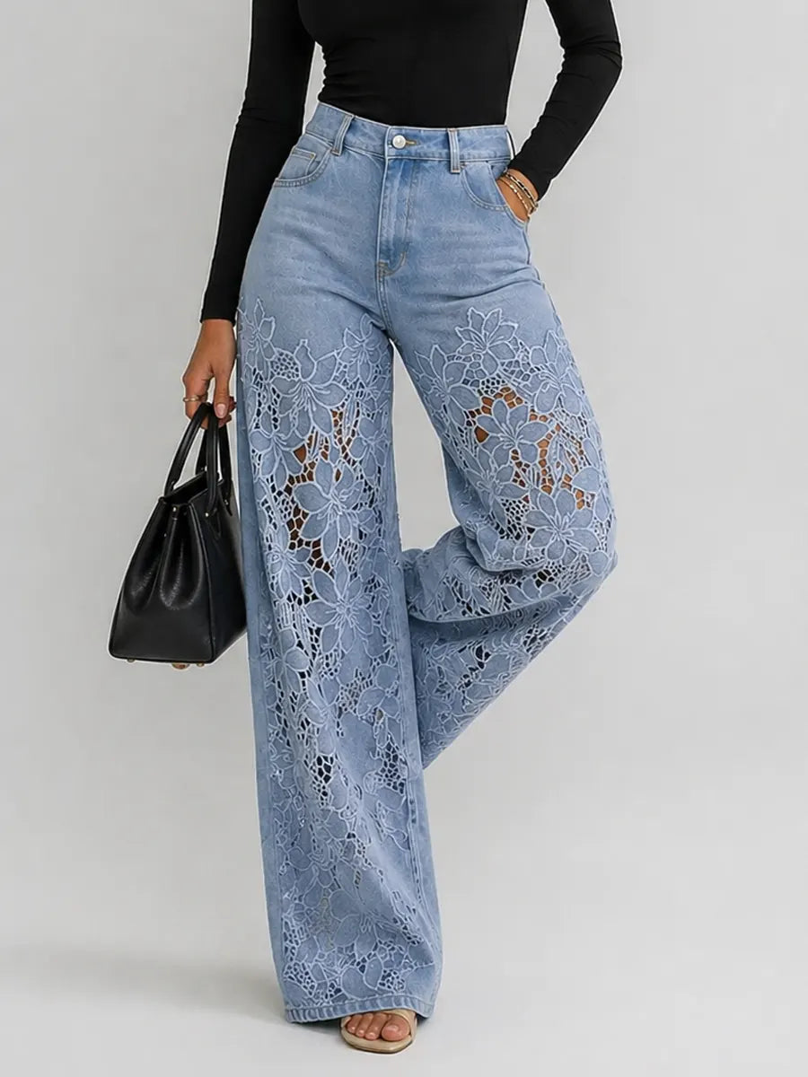 Celestia Bleu Floral Lace Palazzo Jeans