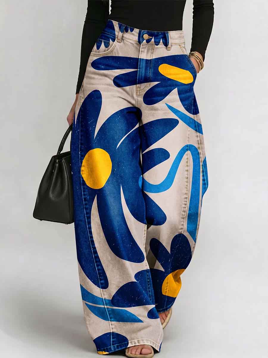 Women's Vintage Florals Print Loose-fit Jeans
