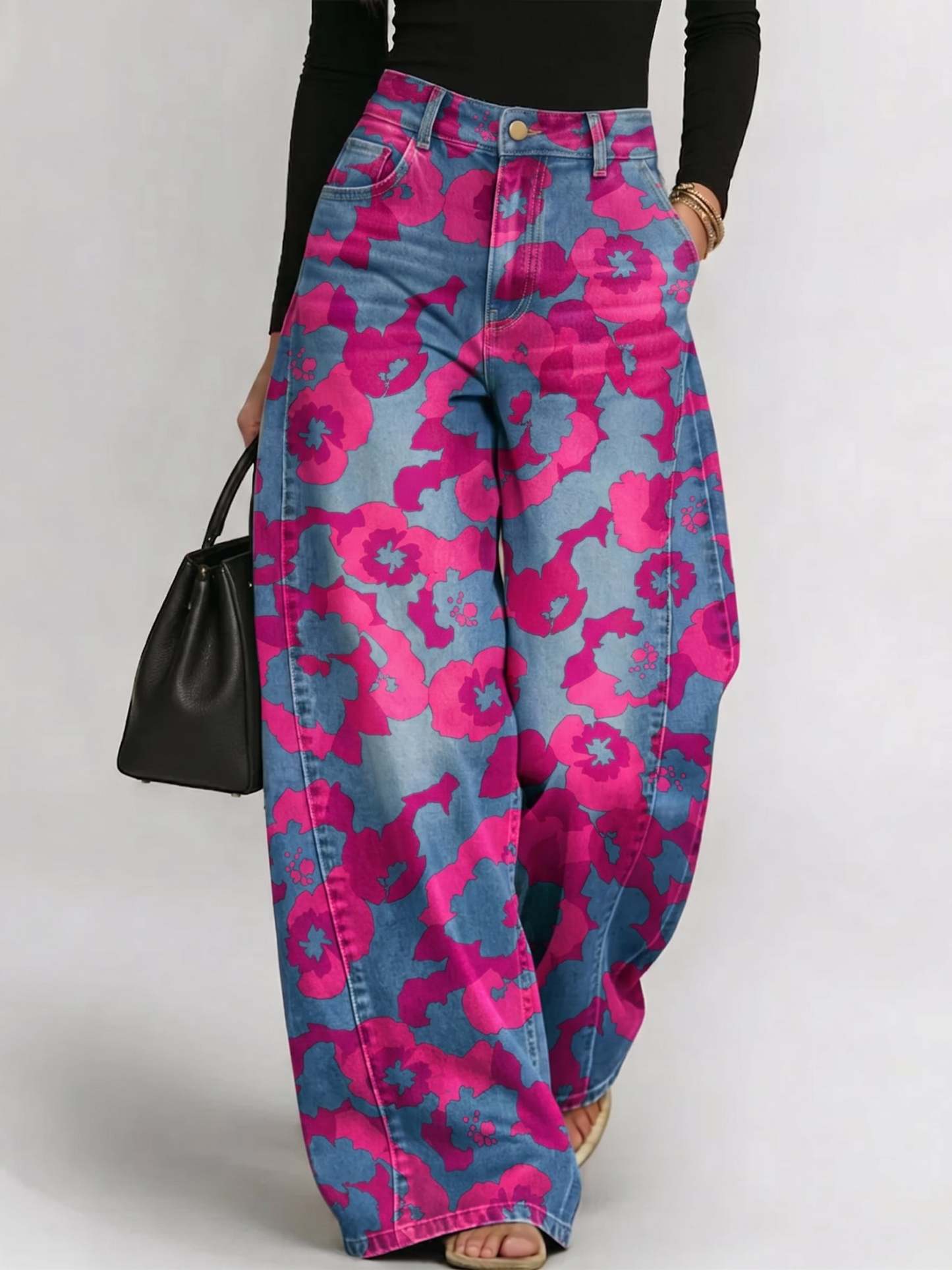Women's Abstract Art Patterns Print Loose-fit Jeans