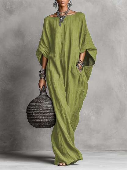 Minimalist Casual Sleeveless Cotton And Linen Long Dress
