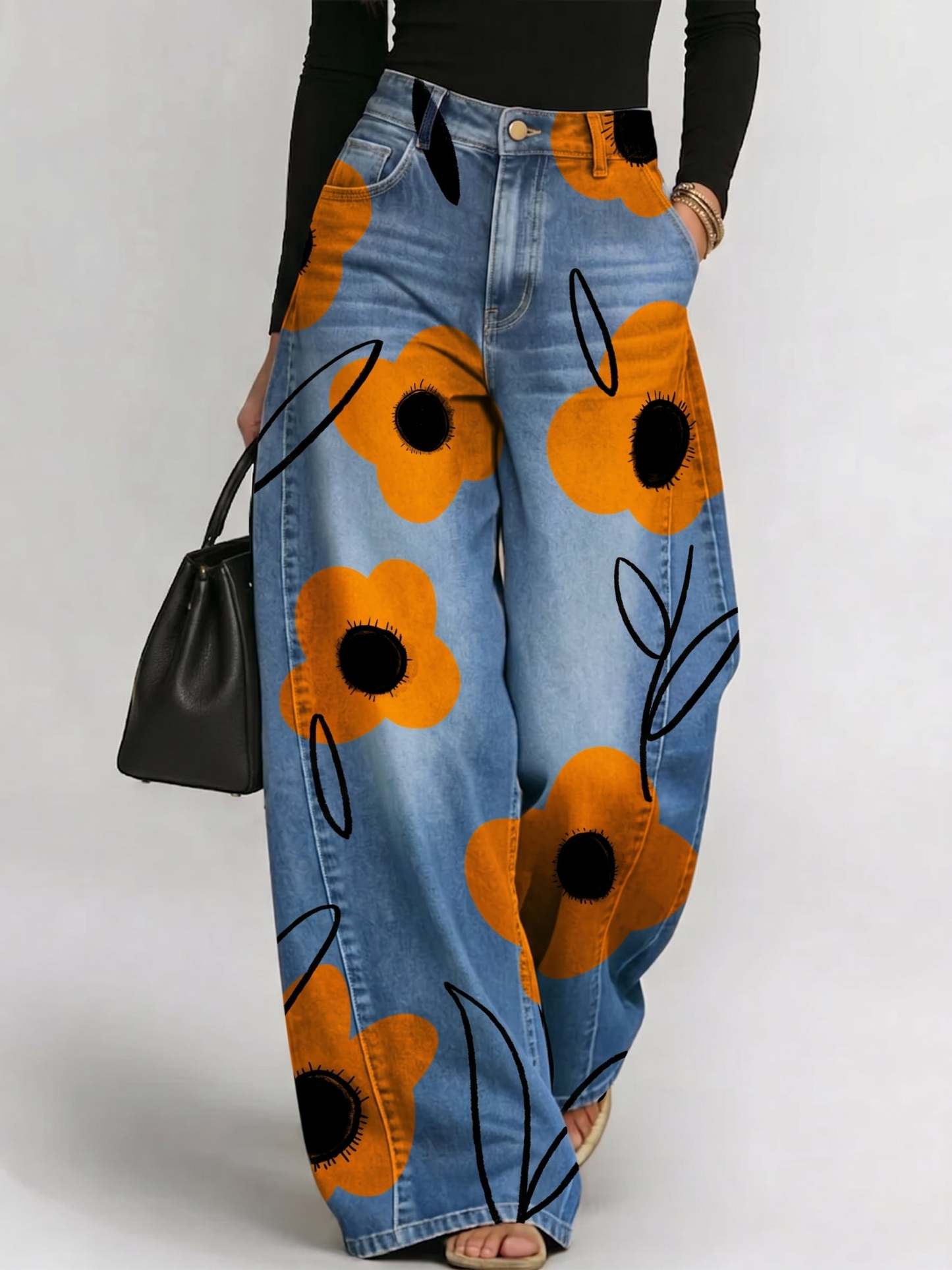 Women's Vintage Florals Print Loose-fit Jeans
