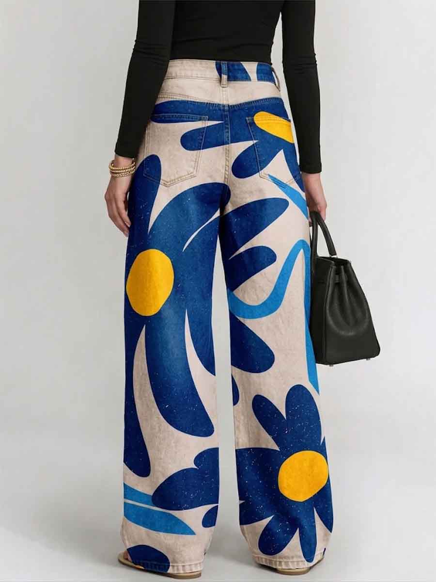 Women's Vintage Florals Print Loose-fit Jeans