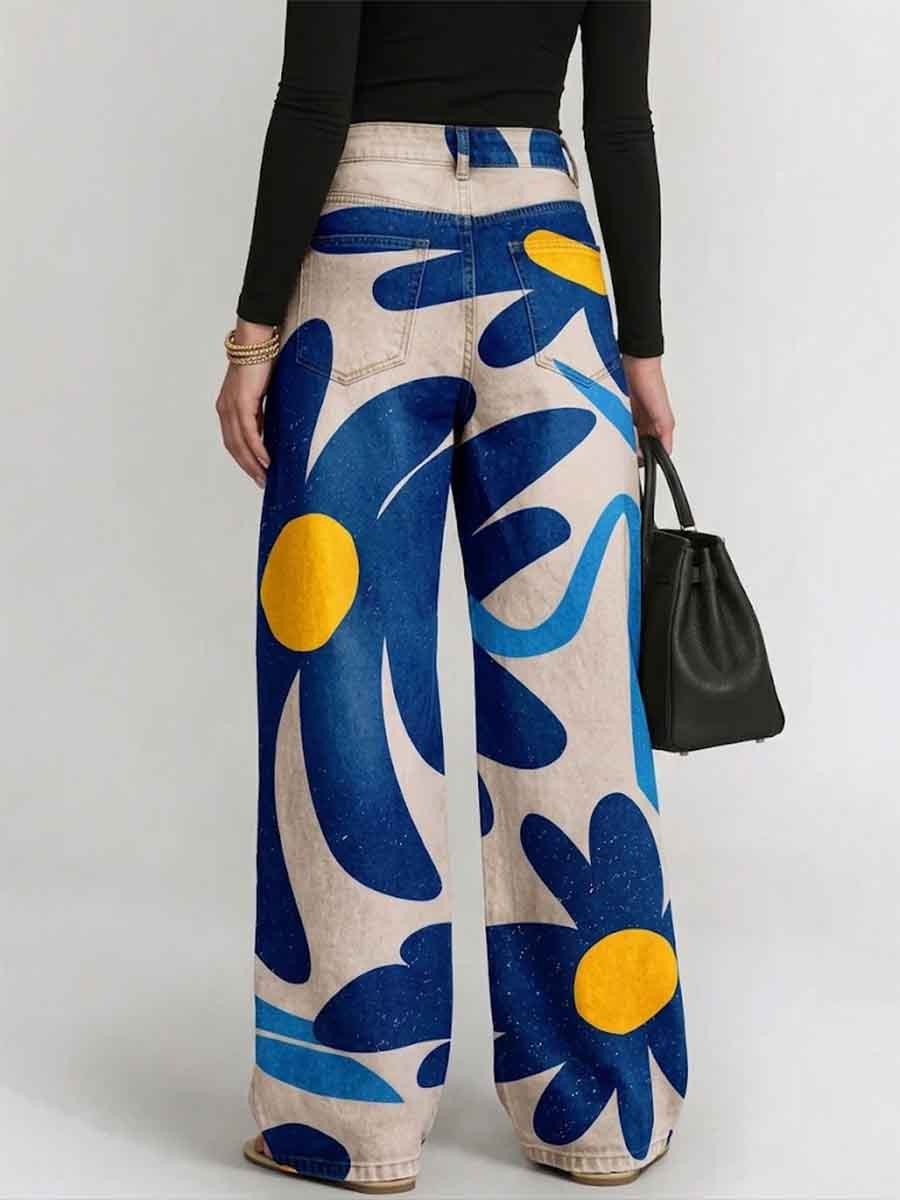 Women's Vintage Florals Print Loose-fit Jeans