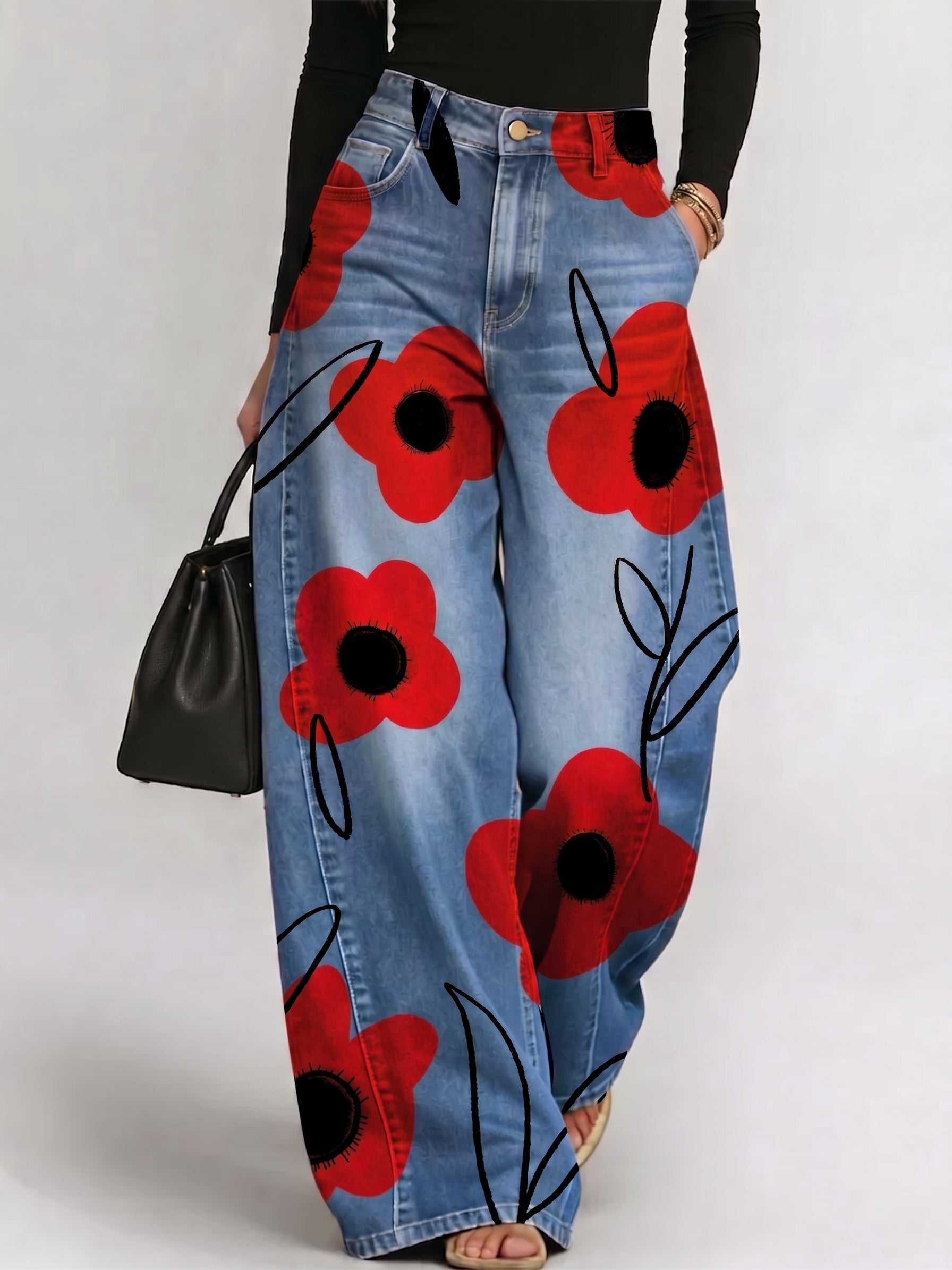 Women's Vintage Florals Print Loose-fit Jeans