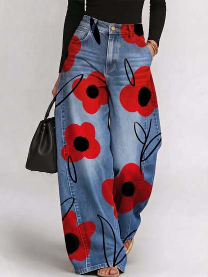 Women's Vintage Florals Print Loose-fit Jeans