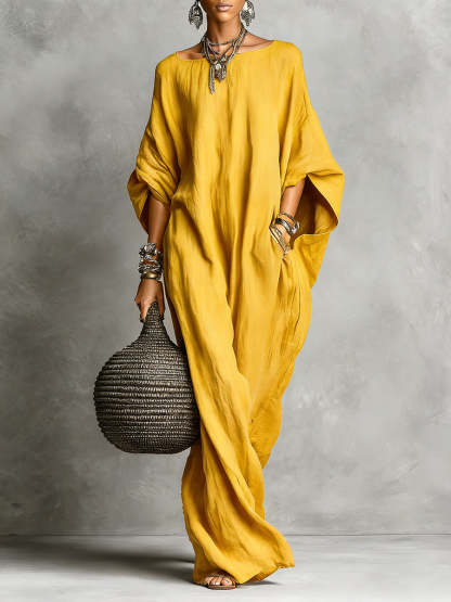 Minimalist Casual Sleeveless Cotton And Linen Long Dress