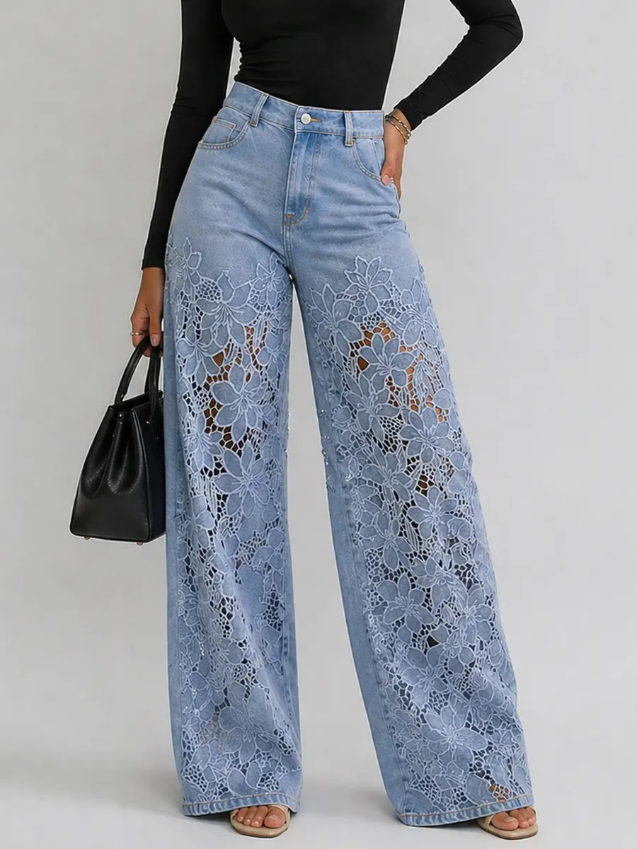 Celestia Bleu Floral Lace Palazzo Jeans
