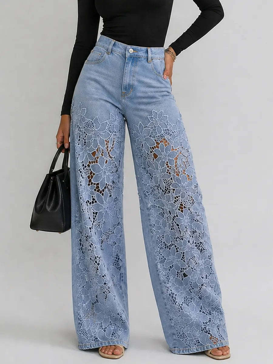Celestia Bleu Floral Lace Palazzo Jeans