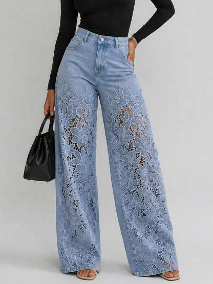 Celestia Bleu Floral Lace Palazzo Jeans