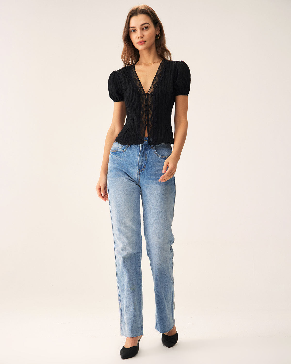 Jacquard Lace Button Blouse