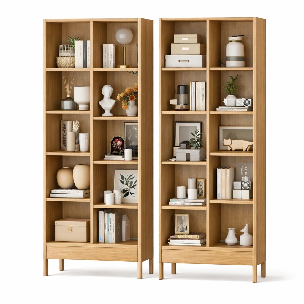 Bibliothque bois multi compartiments rangement vertical-rovalenix