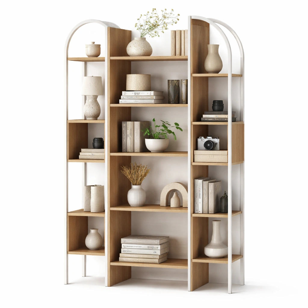 Bibliothque bois et mtal tagre ouverte moderne-rovalenix