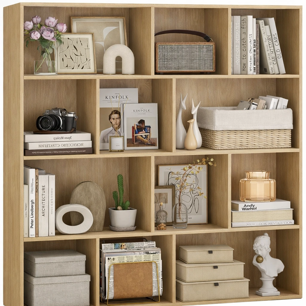 Bibliothque bois compartiments multiples grande capacit-rovalenix