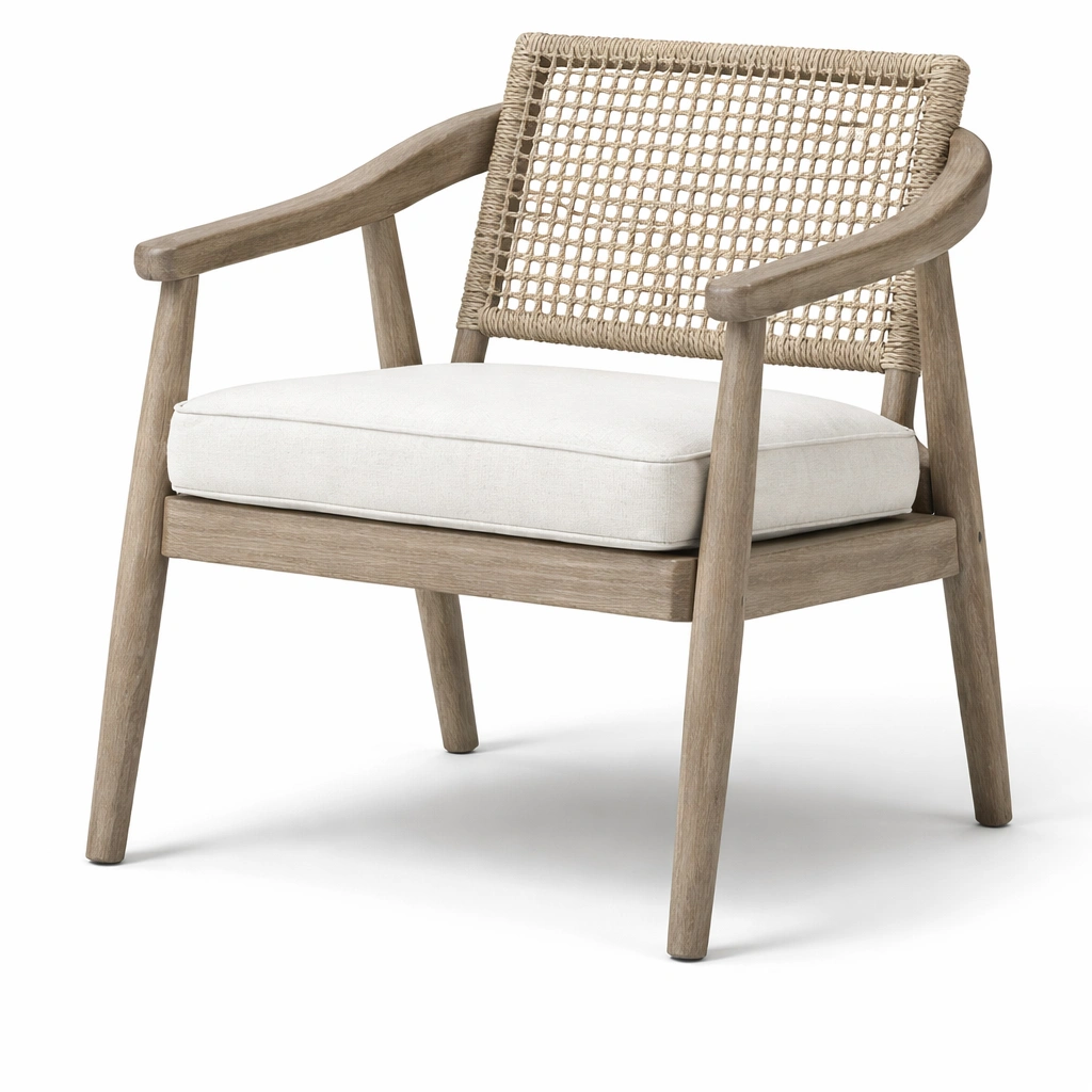 Fauteuil bois et corde tresse design naturel-rovalenix