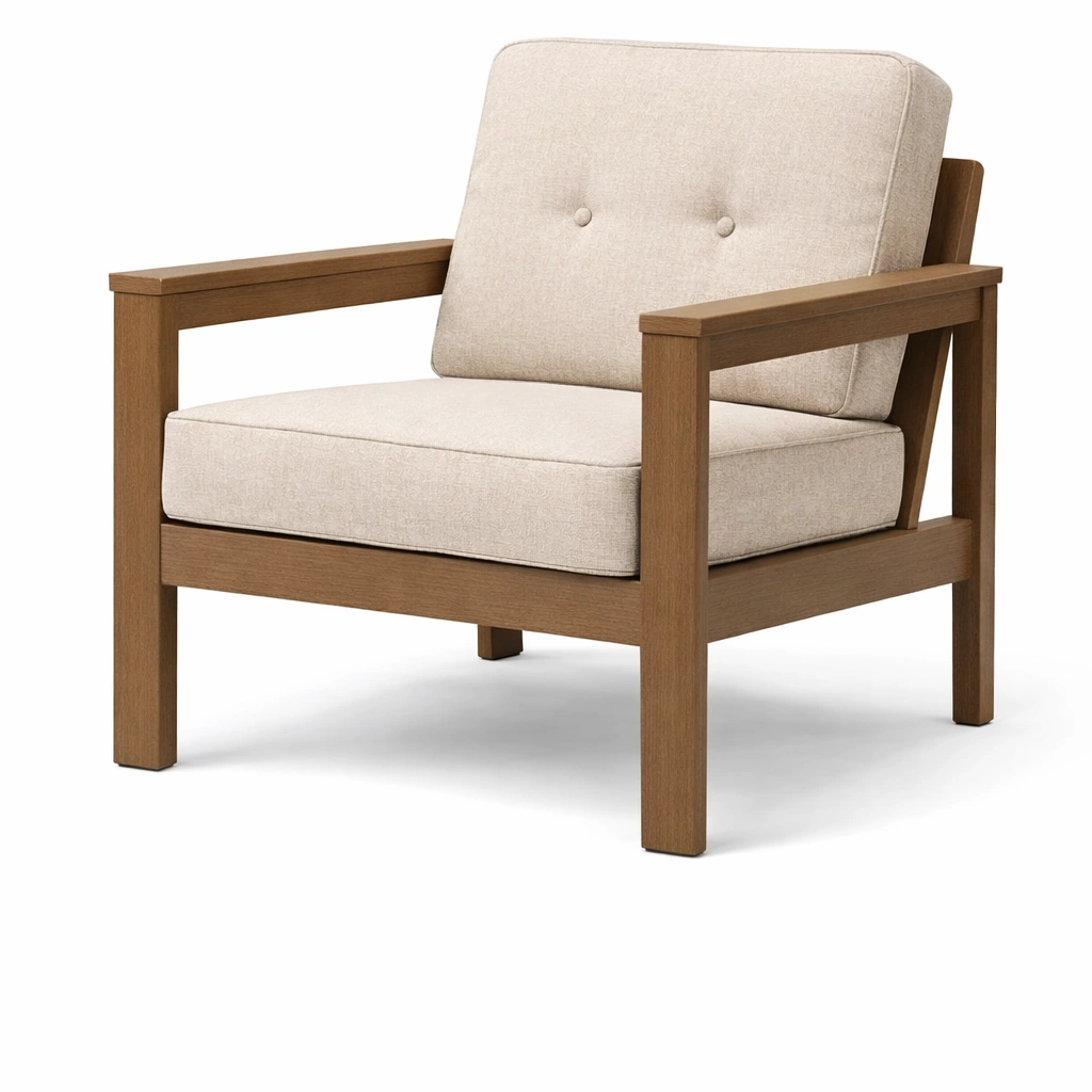 Fauteuil bois massif et coussin tissu style minimaliste-rovalenix