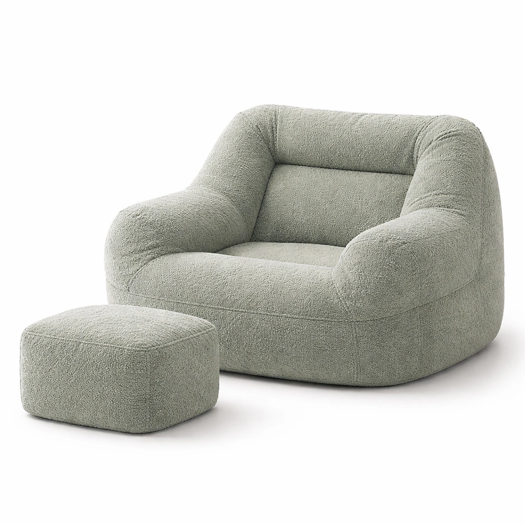 Fauteuil lounge tissu boucl avec repose pieds-rovalenix