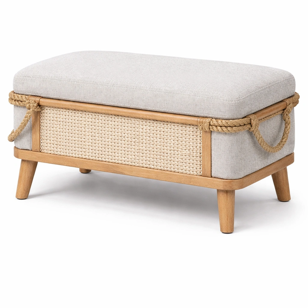 Banc coffre tissu et corde dcorative style naturel-rovalenix