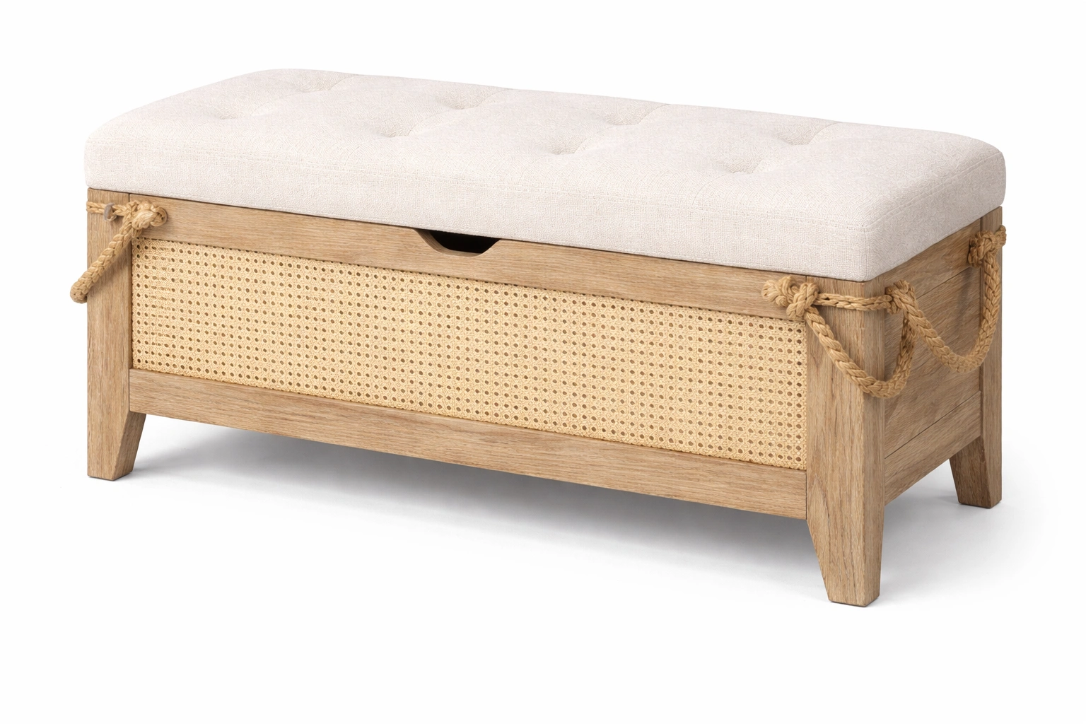 Banc coffre bois et rotin avec assise rembourre-rovalenix