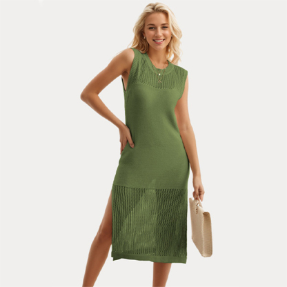 Summer new style European and American women's street hollow dress knitted vest dress cross-border independent station hot style