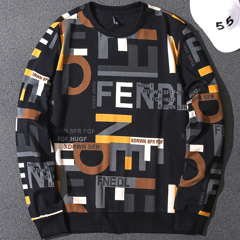 Handsome Spring and Autumn English Printed Sweater Men's Trendy Brand Korean Style Casual Personalized Pullover Bottoming Shirt Long Sleeve Top for Men