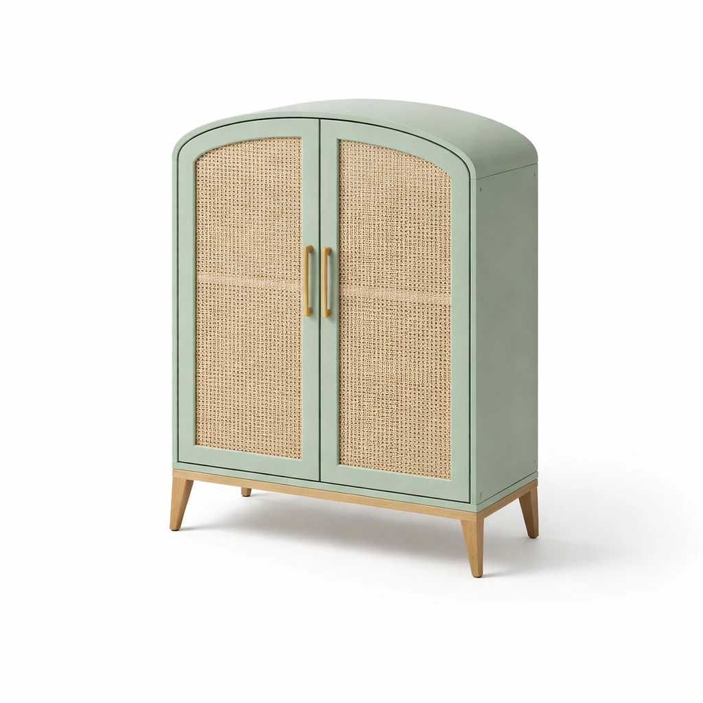 Armoire arque rotin vert rangement double porte