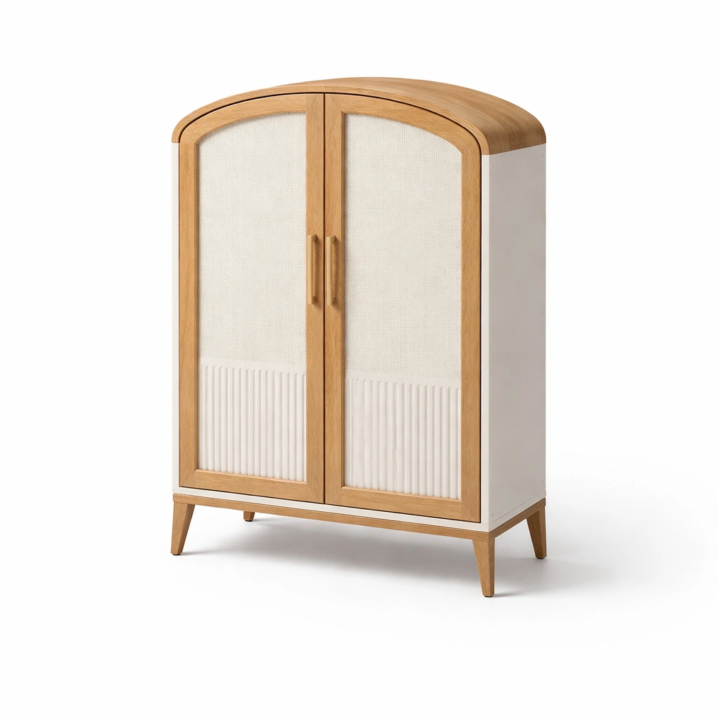 Armoire bois naturel portes tissu textur design