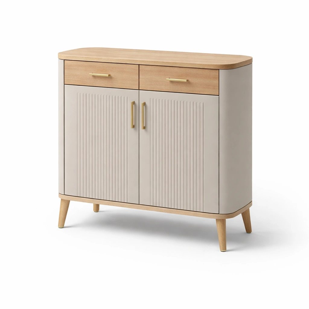 Buffet rangement moderne deux tiroirs portes rainures