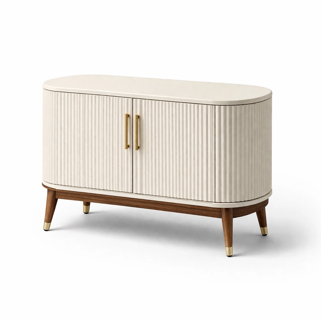 Buffet arrondi blanc pitement bois contraste moderne