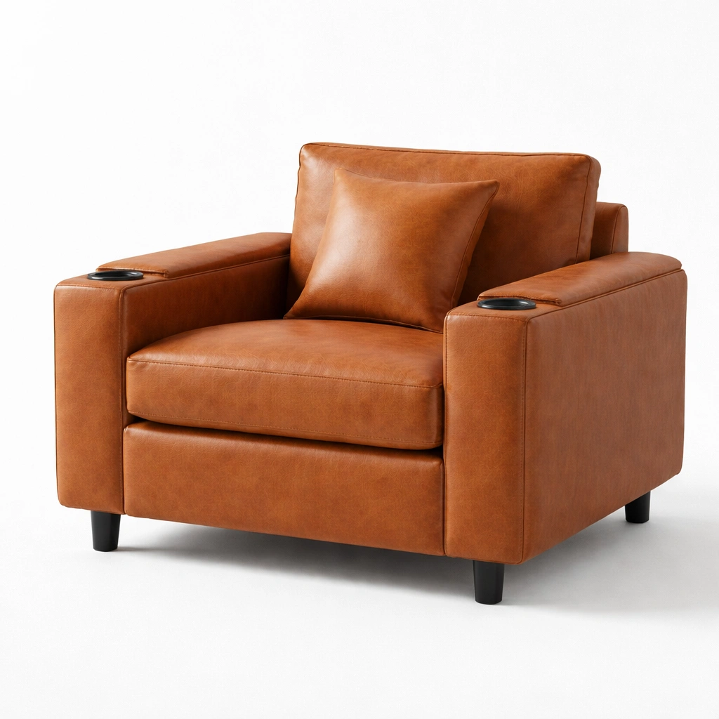 Fauteuil cuir marron accoudoirs larges design compact-vondomdeco