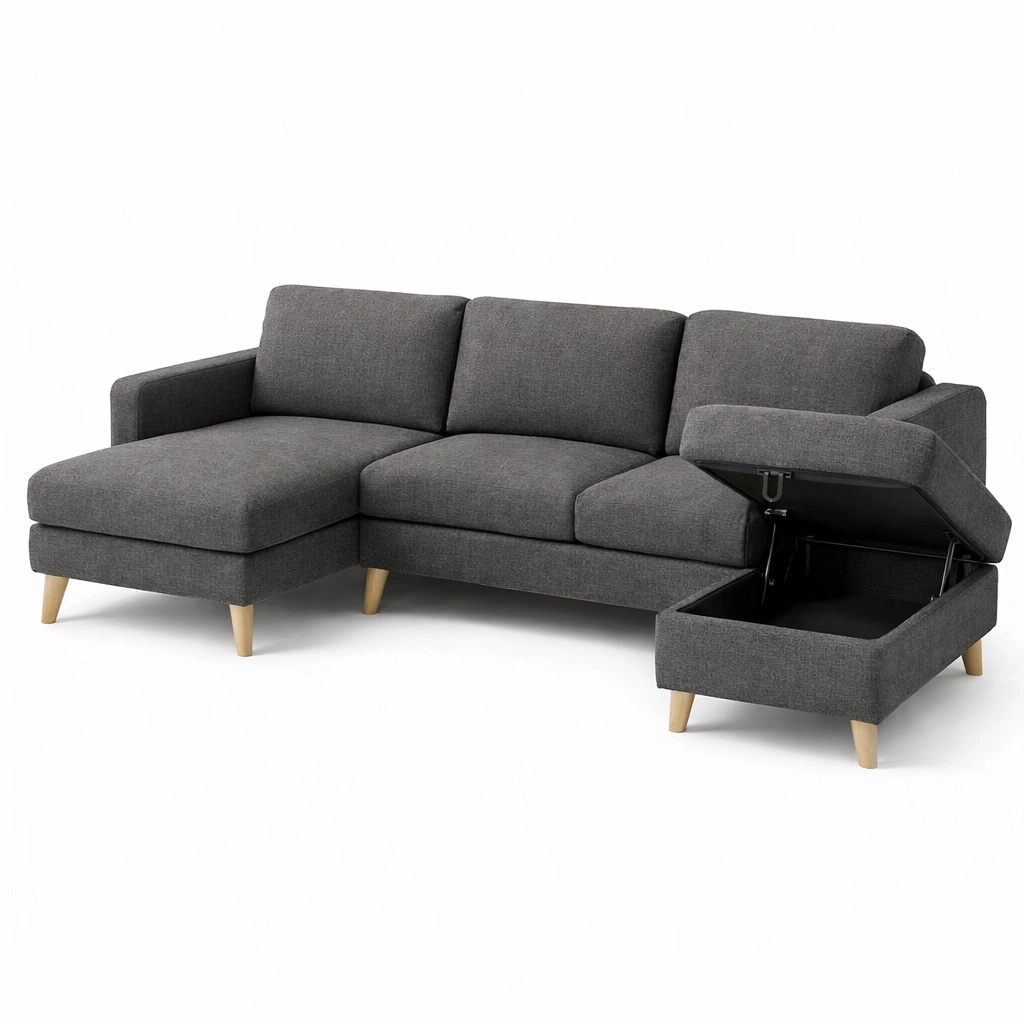 Canap angle tissu gris rangement intgr mridienne