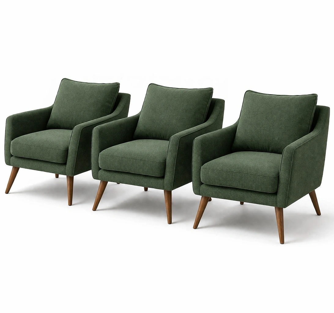 Fauteuil tissu vert pieds bois style moderne-vondomdeco