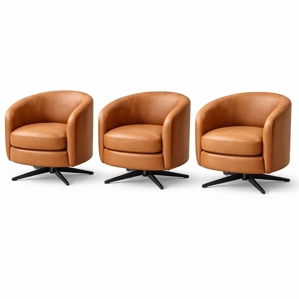 Fauteuil cuir marron base pivotante mtal noir