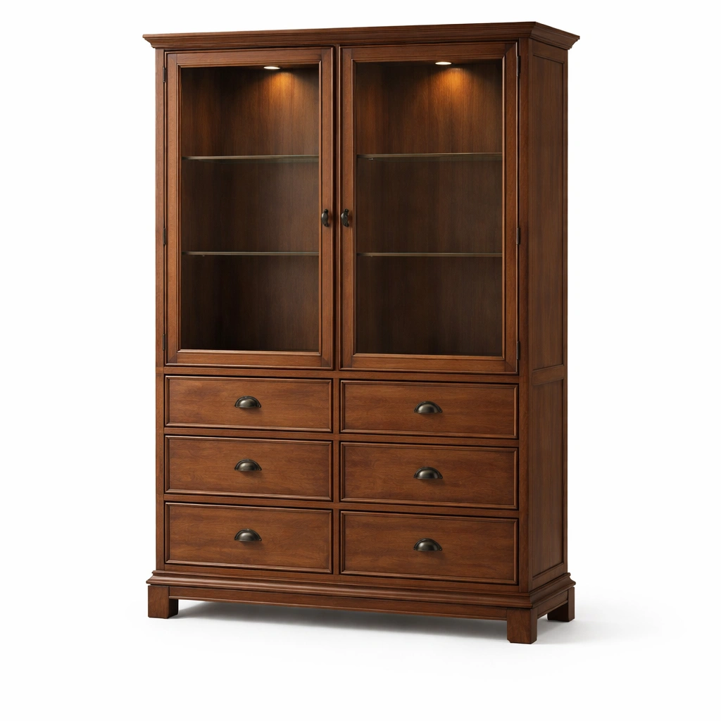 Meuble vitrine bois noyer classique-vondomdeco