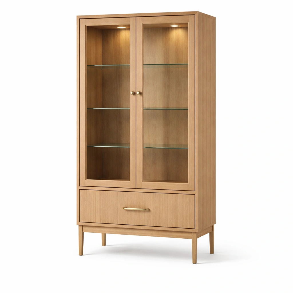 Armoire vitrine bois clair minimaliste-vondomdeco