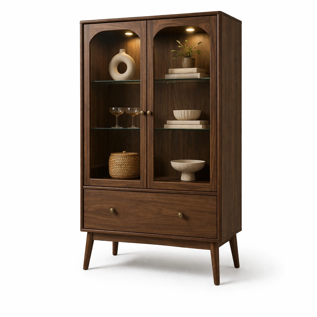 Vitrine bois noyer arches rtro