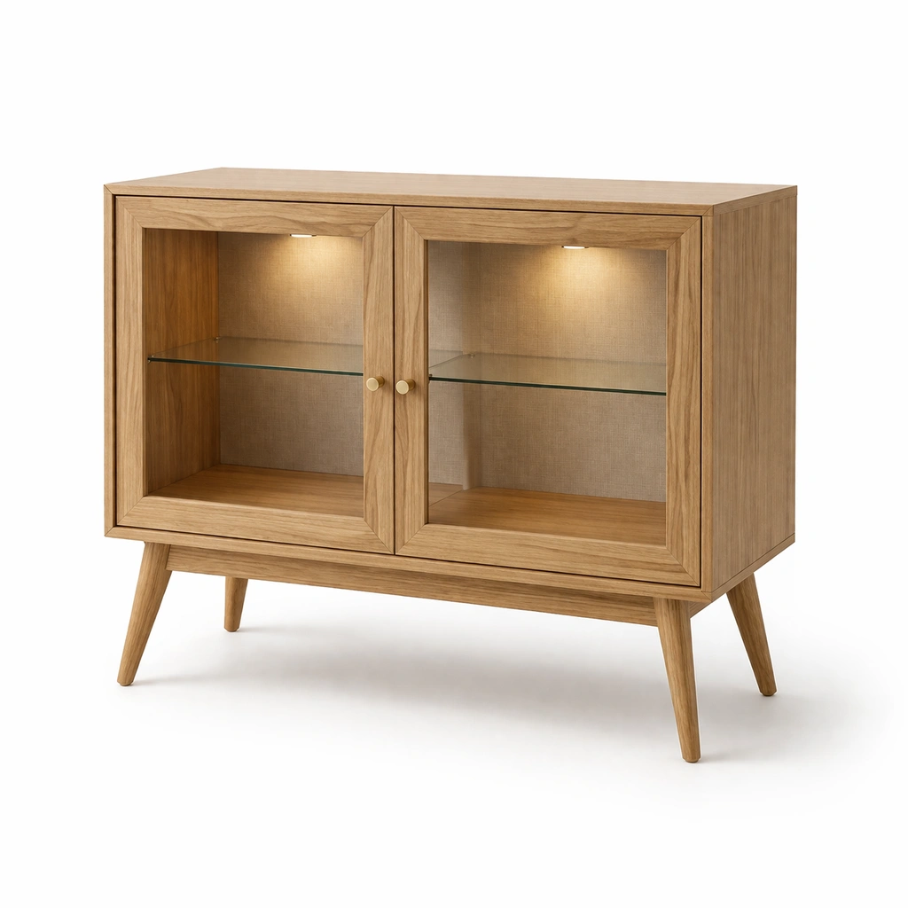Buffet vitrine bas bois clair moderne