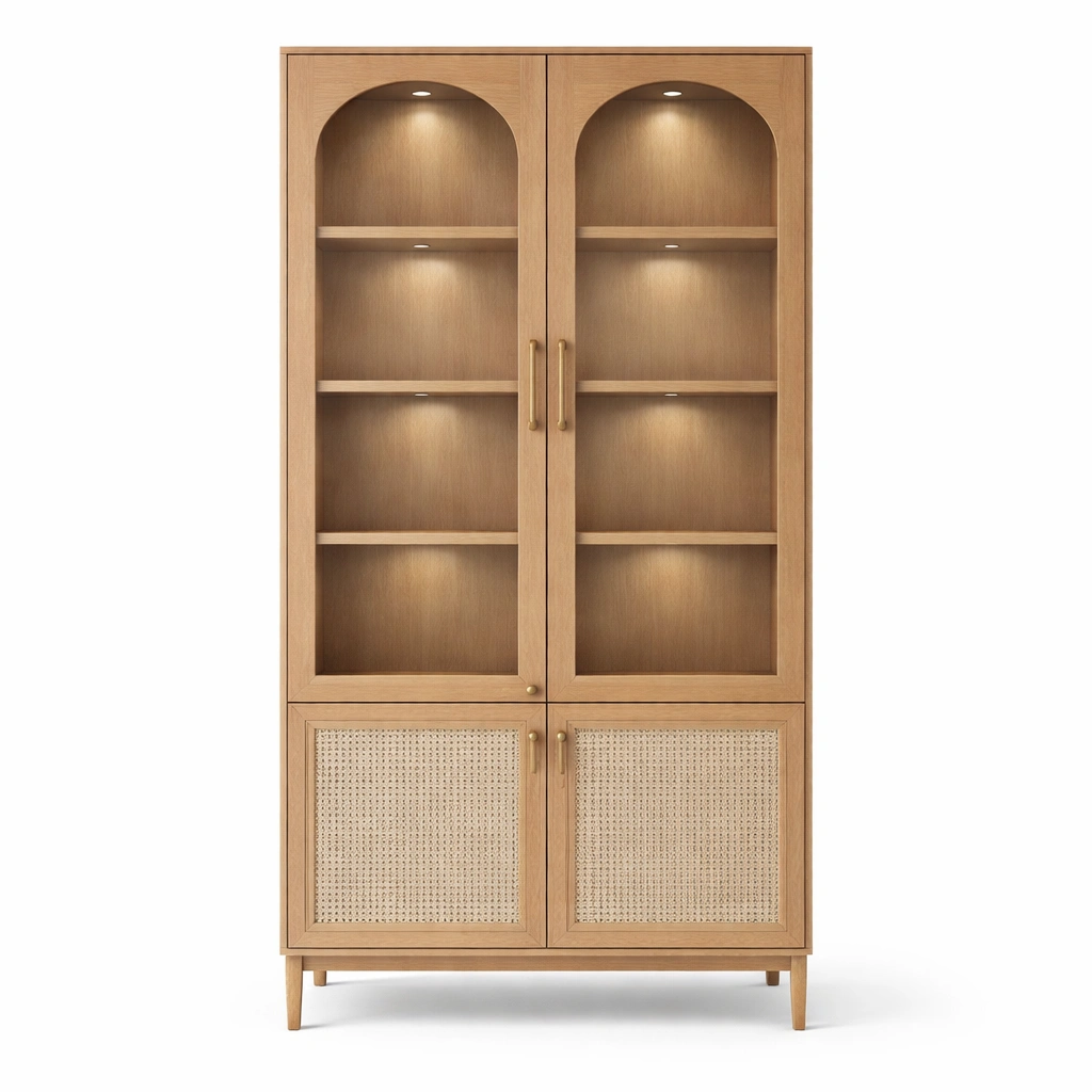 Vitrine bois clair cannage naturel