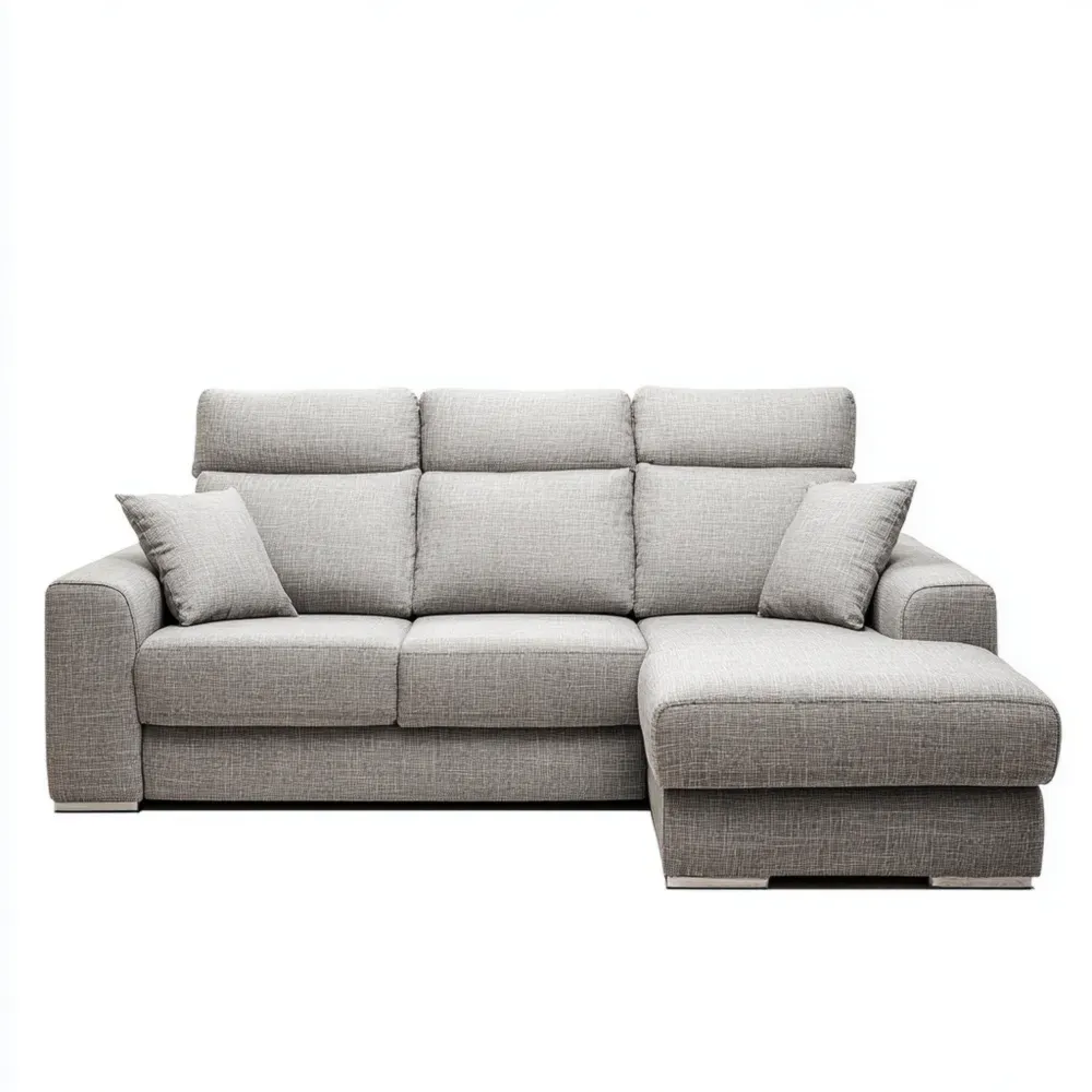 Sofá rinconera tapizado en tela 250x90x160 cm – Gris Claro – Estilo Moderno-Delylahaus