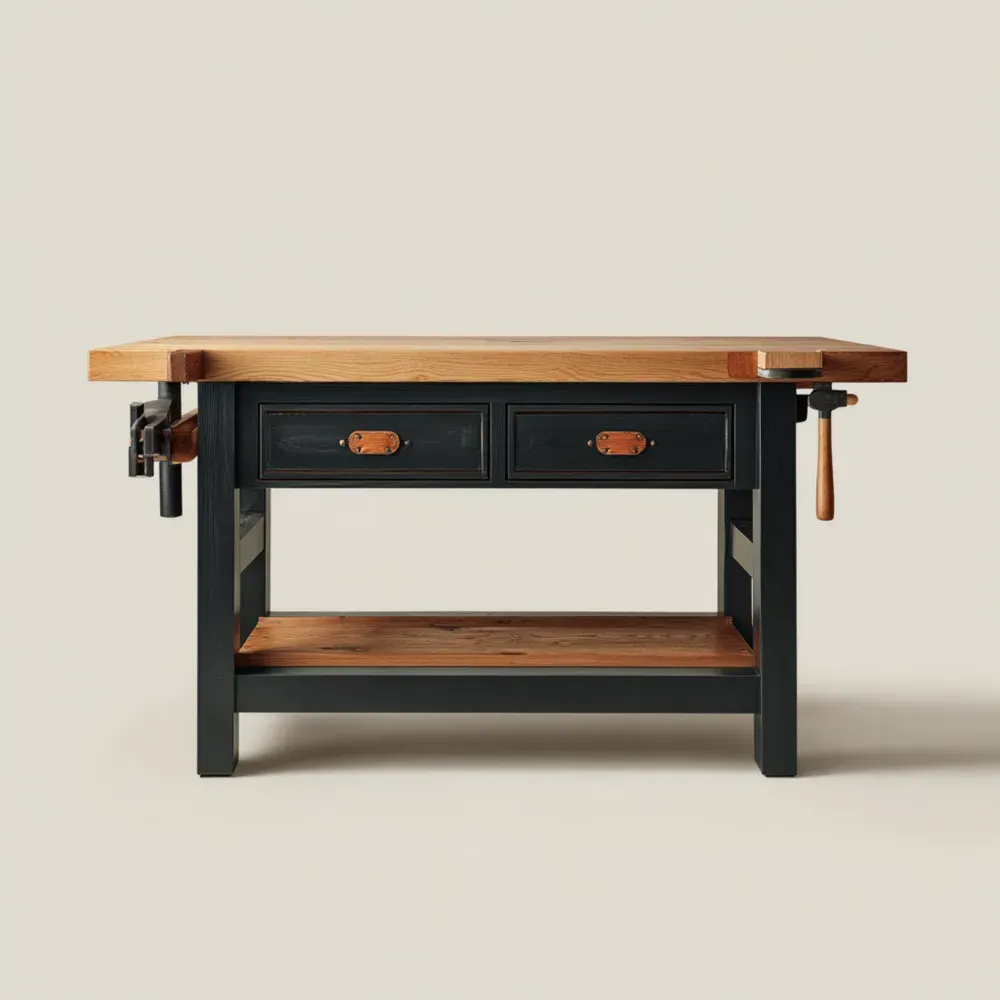 Mesa de Trabajo de Madera 150x60x90 cm - Negro/Natural - Diseño Clásico-Delylahaus