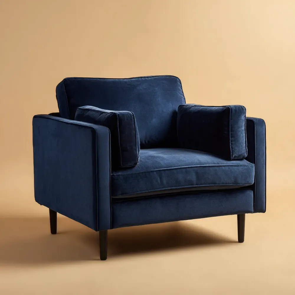 Sillón tapizado en terciopelo Azul 90x90x85 cm – Diseño contemporáneo-Delylahaus