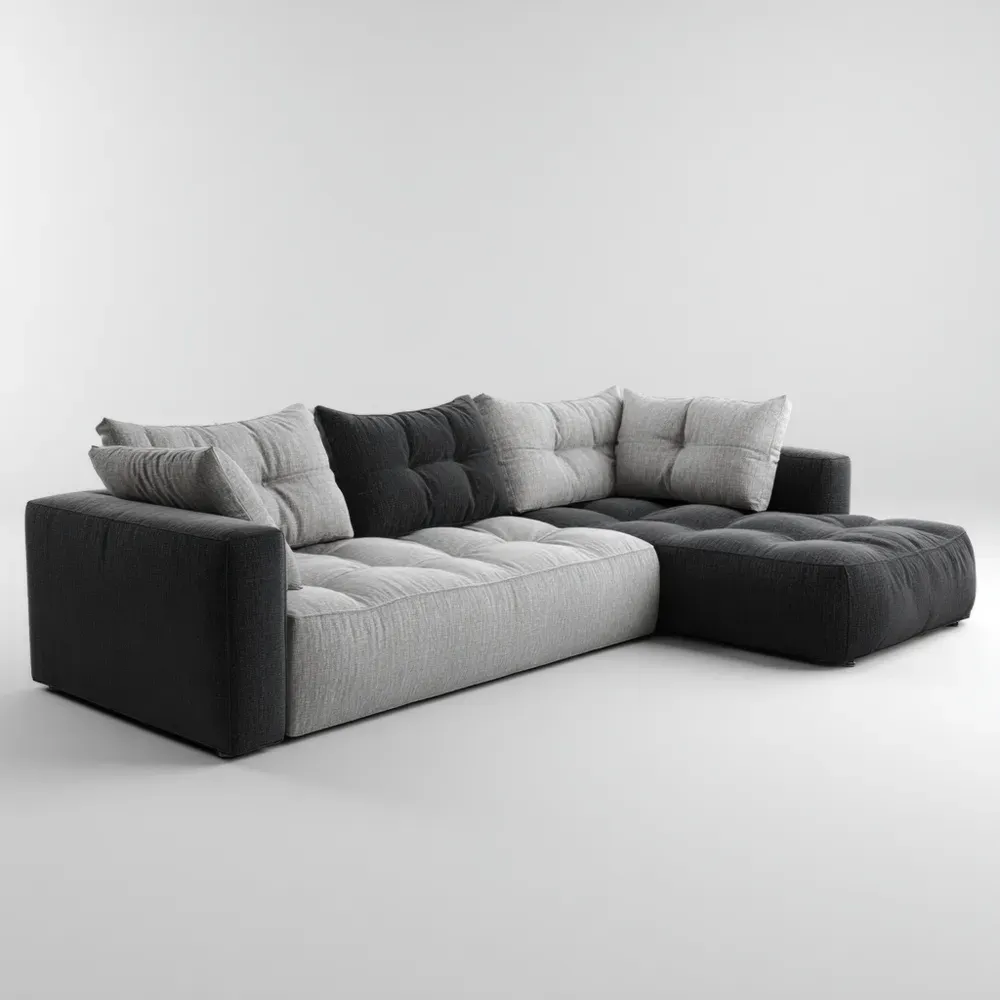 Sofá seccional tapizado en tela 290x95x90 cm - Gris/Negro - Diseño moderno-Delylahaus