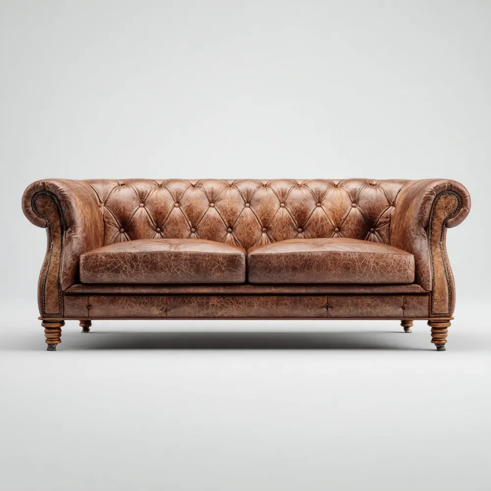 Sofá de cuero 210x85x75 cm - Marrón - Diseño Clásico-Delylahaus