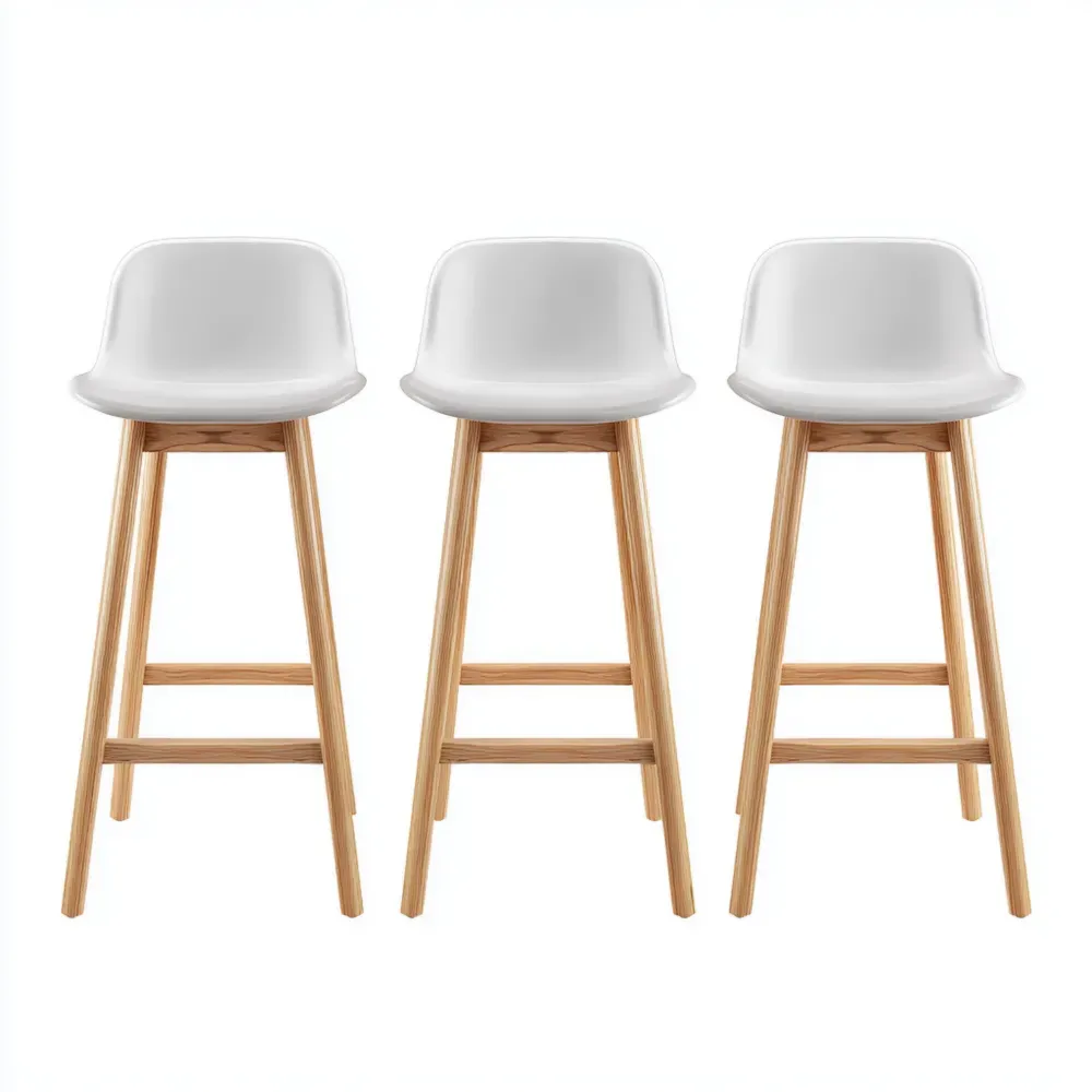 Juego de 3 taburetes de bar 35x35x75 cm – Blanco/Madera – Diseño Moderno-Delylahaus